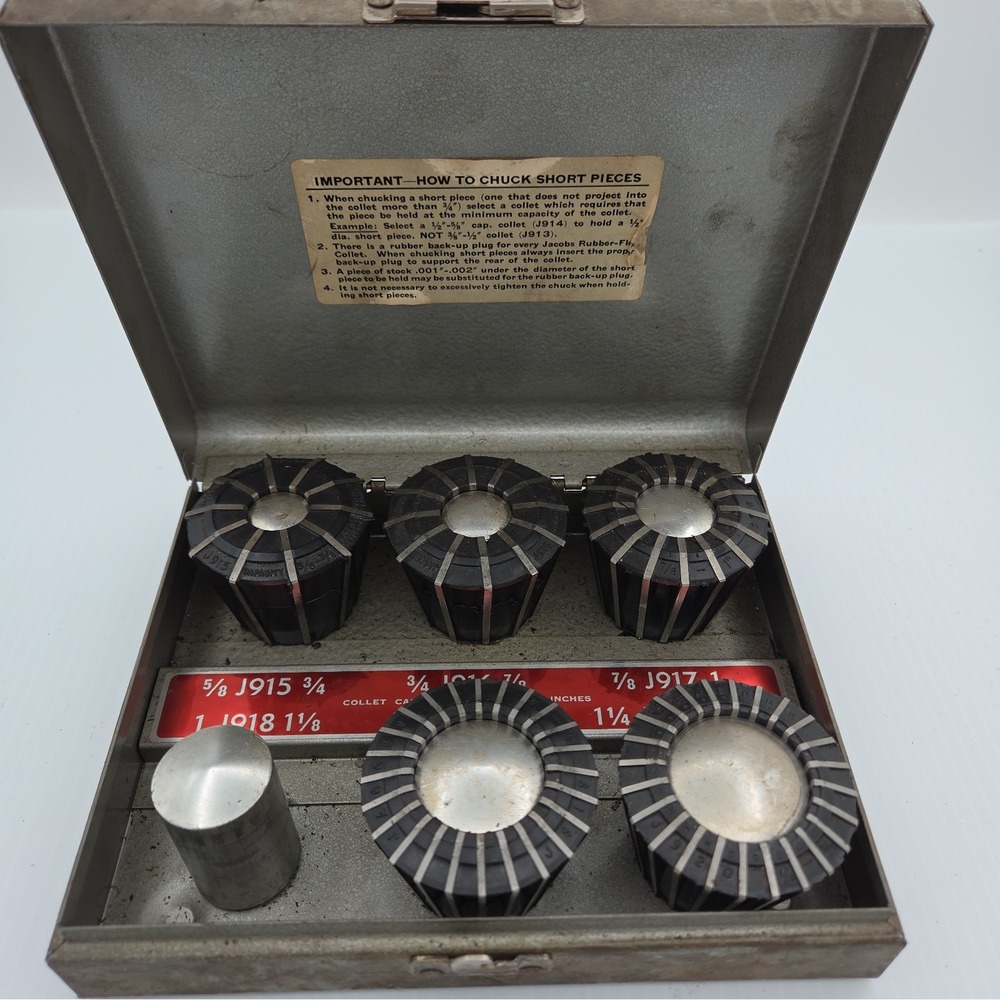 Jacobs Rubber Flex Lathe Collet Set w/ Metal Case J915 J916 J917 J919 J920